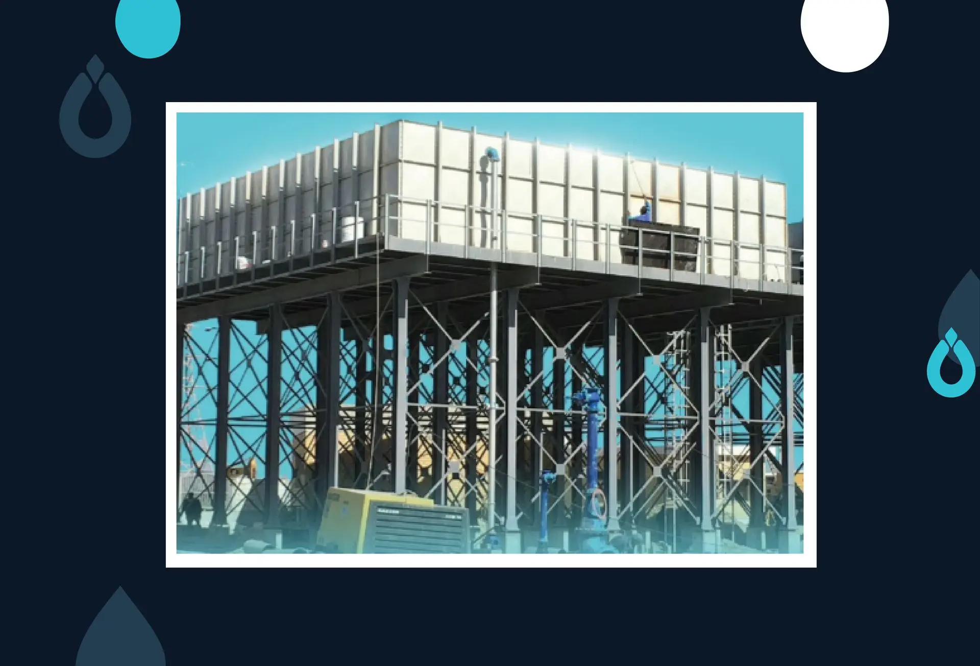 GRP Water Tanks GRP water tanks made using the Hot Press method are considered the best in the world in terms of quality, efficiency, and lifespan compared to other traditional tanks such as steel, concrete, and plastic tanks, as well as other GRP tanks. Therefore, Neama's GRP tanks are distinguished by international specifications and high quality, produced with the latest machines and equipment. They are assembled pieces available in various sizes, starting from 1000 liters to any required size, with a height of up to five meters.